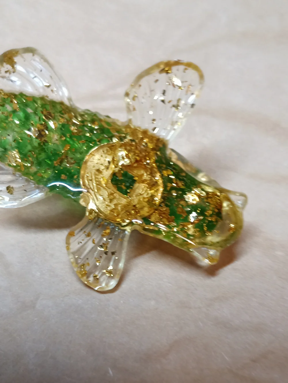 Decorative Green Gold Good Luck Fish Figurine Coin